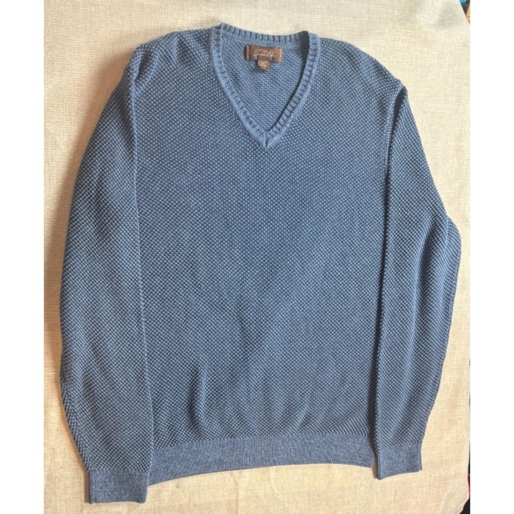 Tasso Elba Sweater Men's L Blue V-Neck Textured Knit Pullover Classic Casual